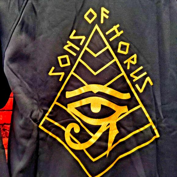 Sons Of Horus Hoodie Mens M Black Embroidered Logo kangaroo Pocket Drawstring - Picture 8 of 8
